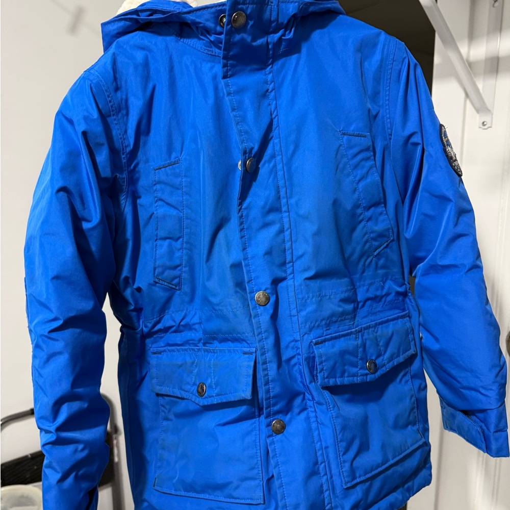 Lands' End Royal Blue Hooded Fleece-Lined Jacket Size M (5-6)